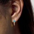 Gold Tone Blue Flower Charm Small Hoop Earrings Jewelry view 3
