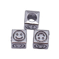 Four-Sided Smiley Cube Large-Hole Bead in Antique Silver Tone view 4