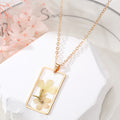 Gold Tone Rectangular Resin Pressed Flower Pendant Necklaces in Seven Designs view 2