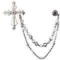 Cross and Round Pin Double Chain Collar Brooch in Two Finishes view 5