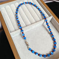 Blue Mottled Bead Necklace Red Spacers Silver Clasp view 6