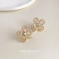 Gold Four-Leaf Clover Pastel Multicolor Crystal Studs view 3