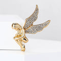 Polished Crystal Winged Angel Metal Brooch in Two Finishes view 2