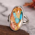 Silver-Tone Oval Marble Pattern Cabochon Split Shank Ring Sizes 6-10 view 3