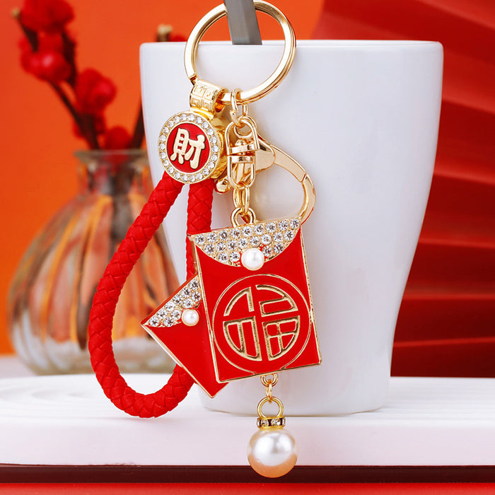 Mixed Jeweled Red Envelope and Fortune Lock Keychains in Six Configurations