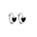 Black Enamel Look Heart and Rectangle Silver Huggie Earrings view 5