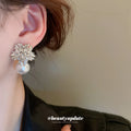 Crystal Flower Pearl Drop Stud Earrings For Women Jewelry view 4