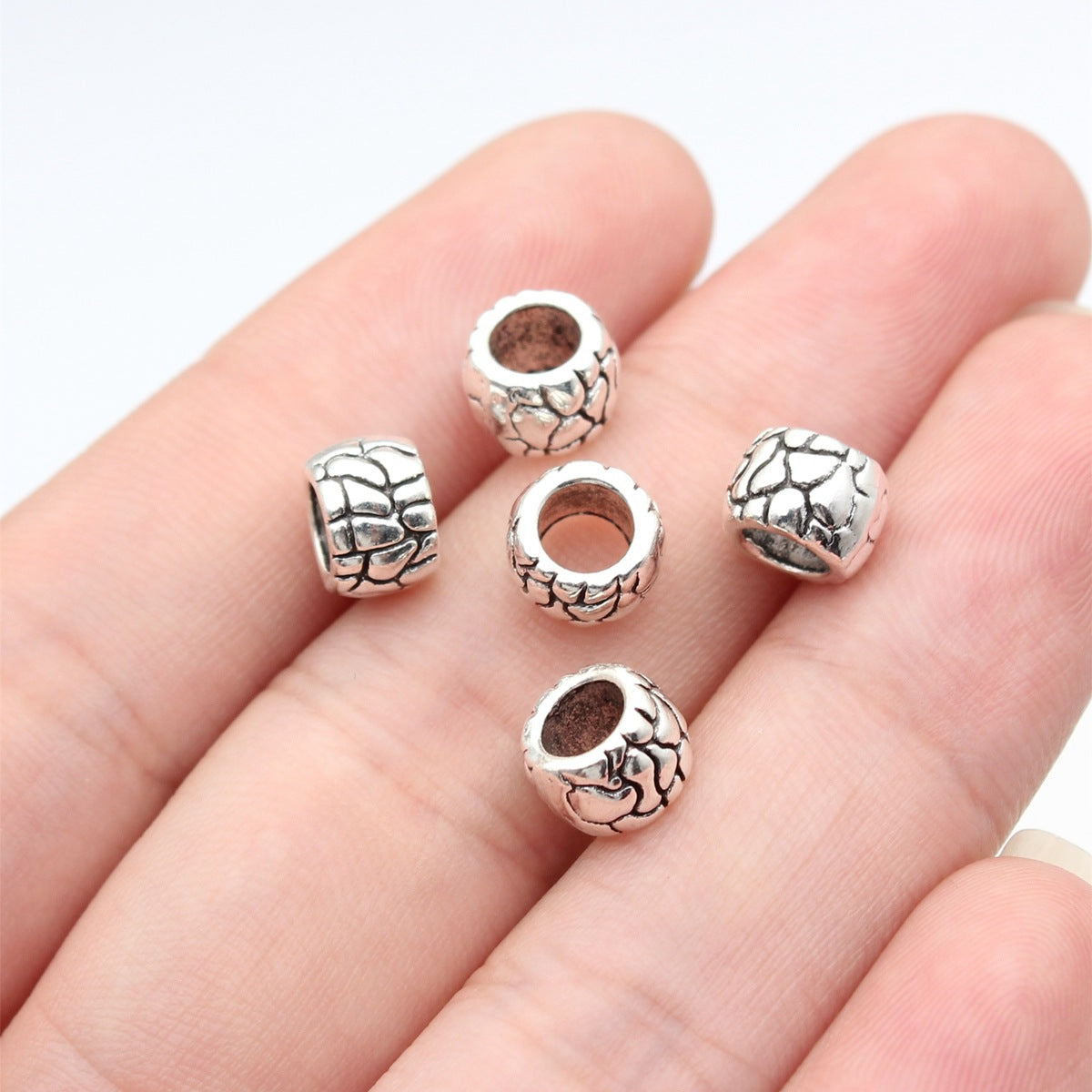 7.8x7.8x5.6mm 0.87g Antique Silver Zinc Alloy Round Large Hole Spacer Beads for DIY Bracelet Jewelry Making