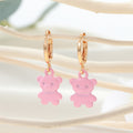 Gold Tone Enamel Bear Charm Huggie Drop Earrings in Six Colors view 2