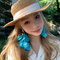 Layered Fabric Petal Statement Earrings In Three Colors view 2