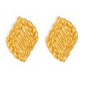 Wheat Leaf Texture Stud Earrings Gold And Steel Metal Finish view 5
