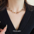 Pearl Brown Shell Bead Necklace Gold Crystal Accents view 4