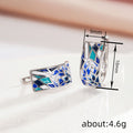 White Gold Tone Blue White Enamel Floral Huggie Hoop Earrings view 4