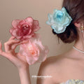 Green Red Pink Or Blue Edged Sheer Rose Duckbill Hair Clip view 3