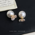 Gold Shell Clover Pearl Two Way Stud Earrings Pair view 3