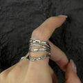 Silver Four-Layer Irregular Open Stack Band Ring Metal view 1