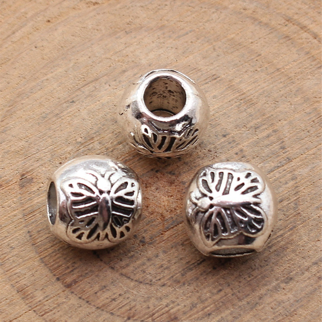 10x10x9.5mm 2.5g Antique Silver Zinc Alloy Butterfly Pattern Large Hole Beads for Bracelet Making