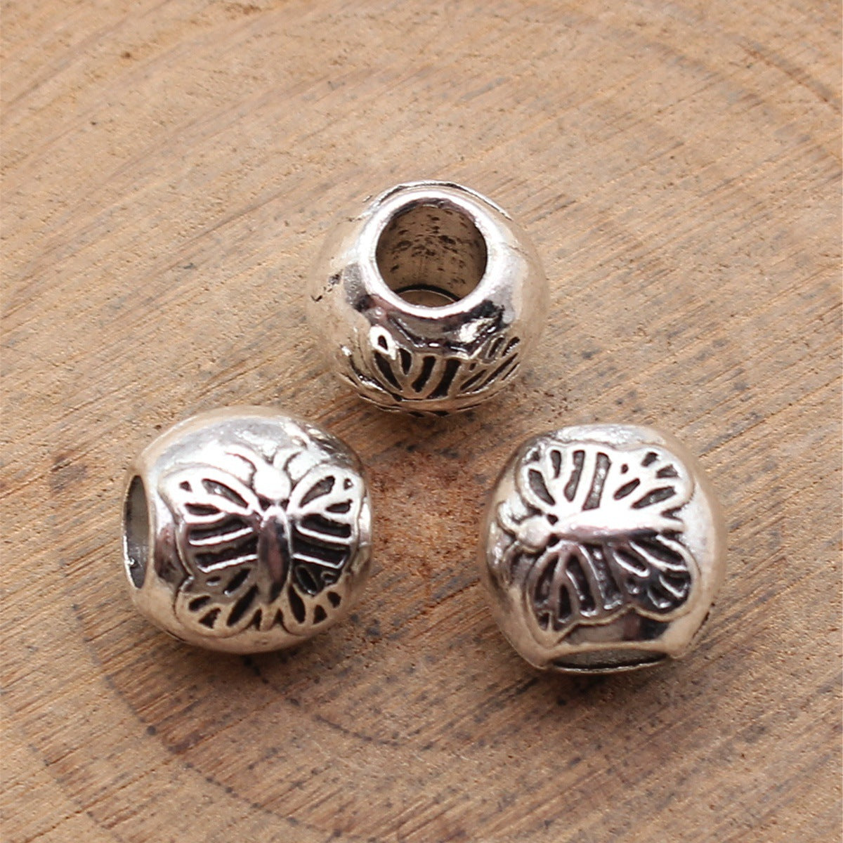 10x10x9.5mm 2.5g Antique Silver Zinc Alloy Butterfly Pattern Large Hole Beads for Bracelet Making