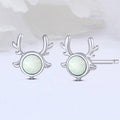 Silver Tone Reindeer Stud Earrings with White or Blue Center view 5