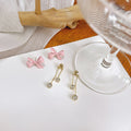 Pink Ribbon Bow Crystal Look Chain Long Stud Earrings view 4