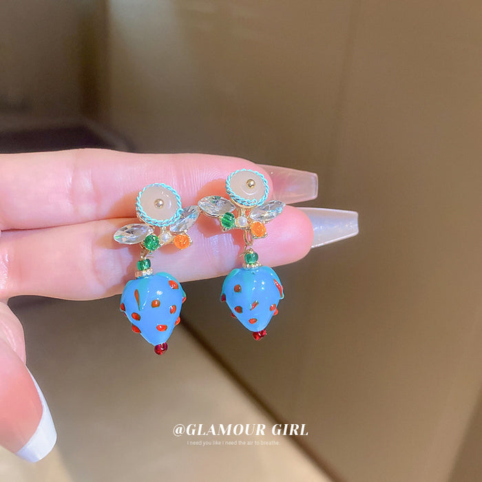 Blue Strawberry Floral Drop Earrings For Women Jewelry