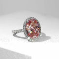Pink Oval Solitaire Halo Ring In Polished Silver Tone view 4