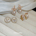 Gold Tone Pink Flower and Pearl Stud Earrings in Two Styles view 1