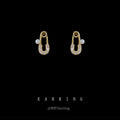 Gold Tone Clear Stone Safety Pin And Pearl Stud Earrings view 3
