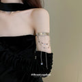Star Or Heart Open Arm Cuff With Long Chain Fringe In Gold Or Silver Tone view 4