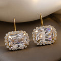 Rectangular Crystal Halo Drop Earrings in Two Metal Tones view 1