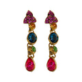 Gold Multicolor Gemstone Pearl Necklace Drop Earrings view 5