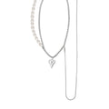 Silver Layered Pearl Heart Pendant Necklace Snake Tassel view 5