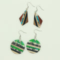 Striped Wood and Resin Round and Geometric Hook Earrings view 1
