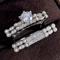 Silver Tone Raised Round Crystal Floral Ring Set Statement Jewelry view 3