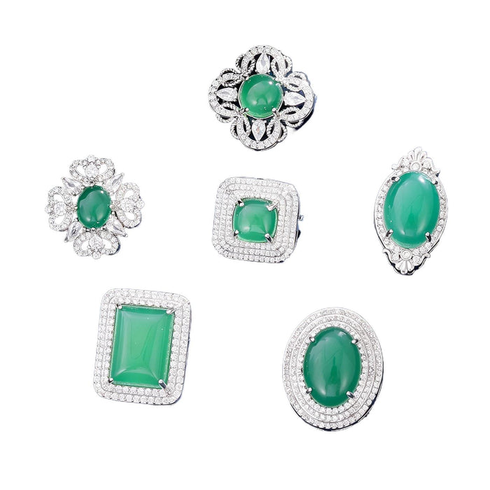 Green Silver Tone Flower Crystal Eight Designs Metal Brooch Pin
