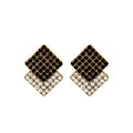 Black Clear Crystal Overlap Square Gold Stud Earrings view 5