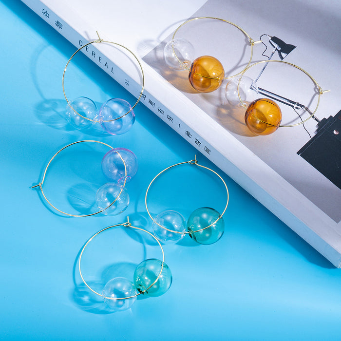 Colorful Translucent Bubble Bead Large Thin Hoop Earrings
