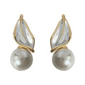 Gold Tone Translucent Leaf And White Pearl Stud Earrings view 5