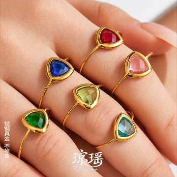 Gold Open Band Triangle Glass Stone Adjustable Ring