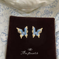 Gold Tone Blue Enamel Butterfly Earrings In Stud And Clip Styles view 4