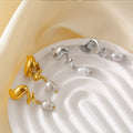 Spiral Wave Stainless Steel Pearl Drop Earrings Gold Steel view 4