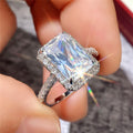 Rectangular Clear Solitaire Halo Ring In Polished Silver Tone view 4