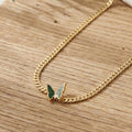 Green Enamel Butterfly Curb Chain Necklace Gold Tone view 2