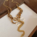 Brown Beaded Tassel Lariat Necklace Decorative Jewelry Design view 6