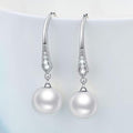 Silver-Tone Faux-Pearl Drop Earrings with CZ Detail, Brass Hooks view 2