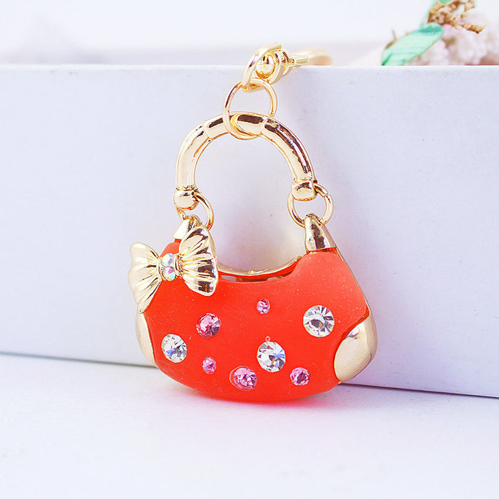 Cute Bow Mini Handbag Keychain, Metal Purse Charm and Key Ring