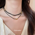Black Beaded Double Strand Necklace With Gold Butterflies view 3