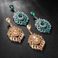 Aqua Silver Tone Green Ornate Teardrop Openwork Crystal Three Designs Metal Dangle view 3