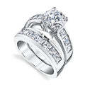 Silver Tone Round Solitaire Channel Bridal Ring Set 6-10 view 1