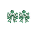 Green Clover Print Bow Stud and Dangle Hook Earrings view 5
